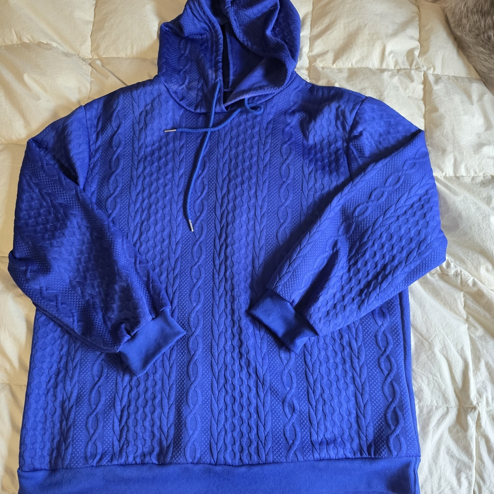 Womans Blue Cable Knit Hoodie Sweater XL